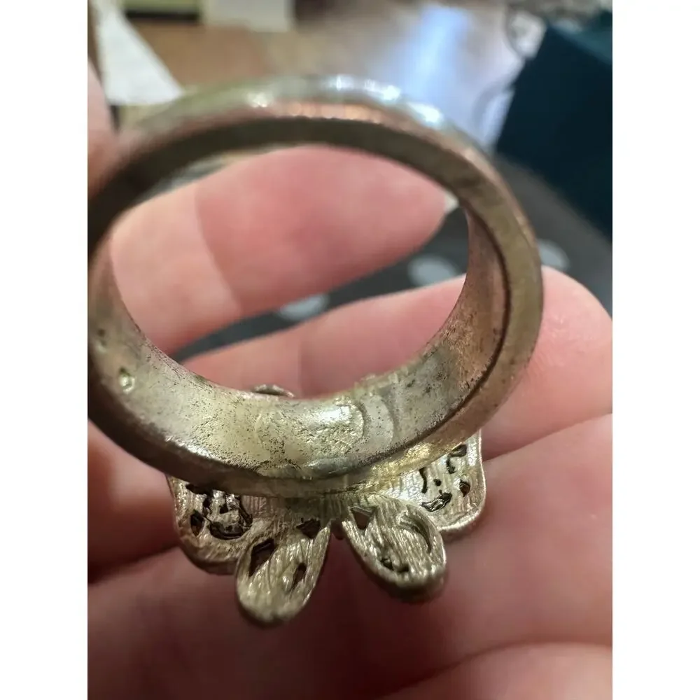 Vintage Butterfly Statement Ring | Lavender Rhinestones | Silver Tone